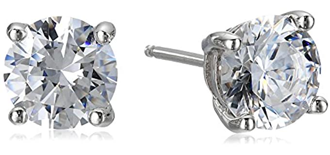 Platinum Plated Sterling Silver Stud Earrings set with Round Cut Swarovski Zirconia (3 cttw)